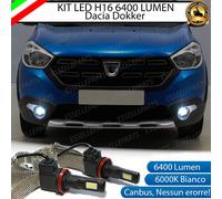 KIT LED FENDINEBBIA H16 LED CANBUS DACIA DOKKER 6000K 6400 LUMEN NO ERRORE