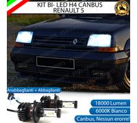 KIT LED H4 6000K PER RENAULT 5 18000 LUMEN CANBUS XENO XENON 100% NO ERRORE