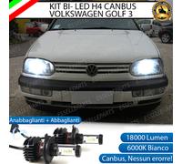 KIT LED H4 6000K VW GOLF MK3 18000 LUMEN CANBUS 100% NO ERRORE 6000K BIANCO