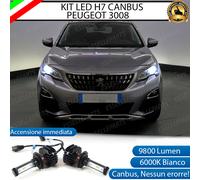 KIT LED H7 6000K CANBUS XENON 9800 LM LUMEN PEUGEOT 3008 NO AVARIA LUCI