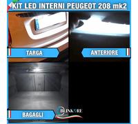 KIT LED INTERNI COMPLETO + TARGA + ALETTE PEUGEOT 208 MK2 BIANCO GHIACCIO CANBUS