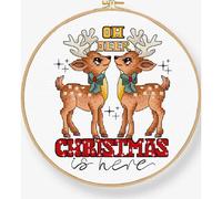 Kit Letistitch per punto croce contato con cerchio "Oh Deer Christmas Is Here",