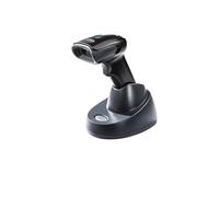 Kit lettore codici a barre 1D/2D wireless Bluetooth - portata standard, ricarica per contatto, scanner nero con batteria, cavo USB e supporto presentazione