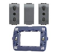 KiT Living Bticino Composto da 1 Supporto 3 Posti 2 Prese L4180 2P+T 16A ed 1 Copriforo Falso Polo