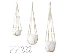 Kit Macramè per Piante Sospese - 3 Pezzi Boho Intrecciato A Mano Supporto Decorativo | Appendino Per Piante Boho - Per Esterno Soffitto Finestra Bagno Terrazza Porta Interno Balconi Fiorai Casa
