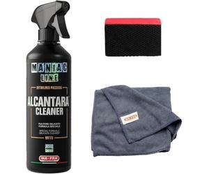 KIT MAFRA MANIAC LINE ALCANTARA CLEANER + SPUGNETTA LUCIDA AUTO + PANNO HEAVY WORK PULIZIA MACCHIE OSTINATE SPORCHI MISTI SU TESSUTI SEDILI