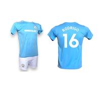 Kit Maglia e Pantaloncino Personalizzata Rodrigo 16 creata utilizzando Maglia Calcio Replica Autorizzata M a n c h e s t e r C i t y Taglie da Bambino (IT, età, 14 Anni, Regular, Azzurro)