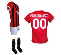 Kit Maglietta M i l a n Pantaloncino Bianco e Calzettoni Personalizza con Il Tuo Nome o Giocatore Preferito creata utilizzando Maglia Autorizzata per Bambino (IT, Età, 8 anni, Regular, rosso)