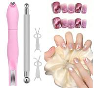 Kit magnete per unghie Cat Eye da 4 pezzi, magnete 3 in 1 per smalto in gel con penna a doppia estremità e 2 guide a forma di coniglietto - Disegni per nail art 3D e creazione di splendidi Cat Eye a