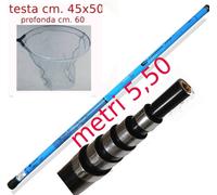 KIT MANICO DI GUADINO MARE LAGO FIUME MT.5,5 + TESTA ALLUMINIO RETE NYLON IDRO