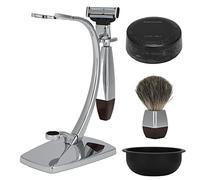 Kit manuale barba per uomo con 100 g di sapone barba, rasoio, pennello barba, ciotola per la schiuma e supporto: set completo per la rasatura a umido, ideale per la cura