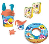 Kit Mare Bambino Bambina BABY SHARK Set Spiaggia SECCHIELLO + BRACCIOLI + SALVAGENTE Ciambella Spiaggia Gonfiabile Giochi Spiaggia Sabbia