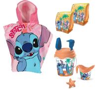 Kit Mare STITCH Bambina Telo Poncho Mare + Secchiello Mare + Braccioli Gonfiabili Set Giochi Spiaggia Bambina
