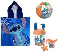 Kit Mare STITCH Bambina Telo Poncho Mare + Secchiello Mare + Palla Spiaggia Gonfiabile Set Giochi Spiaggia Bambina Bambino