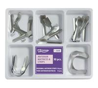 Kit matrice anteriore dentale da 30 pezzi con strisce prossimali e doppie matrici anteriori, spessore 0,035 mm, morbide fasce in acciaio inox, design sagomato a sezione su entrambi i lati, per il