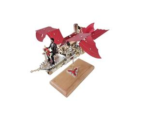 Kit meccanico aeromobile in metallo, azionamento Stirling, HX-18 | Gli ingranaggi, la biella, le cinghie e il movimento delle ali si uniscono in una struttura multiparti.