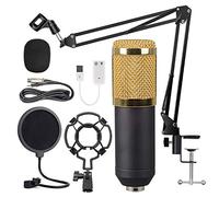 Kit Microfono A Condensatore, Set Microfono Professionale da Studio Con Sospensione Regolabile Supporto per Braccio A Forbice Filtro per Registrazione In Studio Trasmissione Live (Gold)