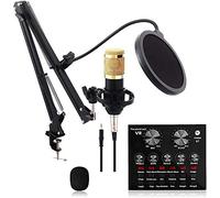 Kit microfono con scheda audio live, kit microfono per podcast, set microfono per registrazione in studio, supporto per microfono regolabile, adatto per computer e telefoni, YouTube, giochi, regi