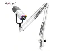Kit microfono FIFINE AM8T USB/XLR con braccio a stelo, microfono dinamico a cardioide, per computer, con illuminazione RGB regolabile, jack per cuffie, pulsante di muto, adatto per gaming, streaming,