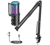 Kit microfono USB da gioco con braccio a braccio, microfono a condensatore RGB con cancellazione del rumore, regolazione del riverbero pulsante muto, monitoraggio per streaming, podcasting, discord