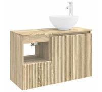 Kit mobile bagno 2 pezzi legno ingegneria rovere Sonoma parete | Design da parete salvaspazio per riporre più cassetti porte, punte incluse foratura personalizzata, stile moderno rovere