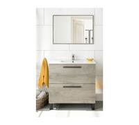 ARKITMOBEL Habitdesign Armadietto Bagno con 2 Cassetti e Specchio, Modulo Lavabo, Modello Athena, Rovere Alaska, Dimensioni: 80 cm (L) x 80 cm (H) x 45 cm (P)