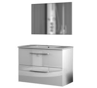Mobile Bagno Sospeso 80X46X58H Bianco Laccato 2 casseti specchio lavabo inclusi