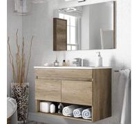 KIT MOBILE DA BAGNO SOSPESO 2 ANTE + SPECCHIO 80X45X64H CM ROVERE ANCHE LAVABO