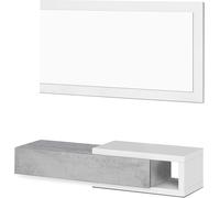 Habitdesign Ingresso con cassetto e specchio, mobile da ingresso, modello mezzogiorno, rifinito in bianco Artik e cemento, misure: 95 cm (larghezza) x 19 cm (altezza) x 26 cm (profondità)