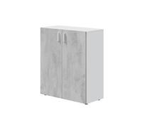 Habitdesign Armadio multiuso basso, portaoggetti a 2 porte, finitura in bianco Artik e cemento, dimensioni: 80 cm (larghezza) x 92 cm (altezza) x 37 cm (profondità)
