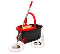 Kit Mocio Rotante 360° con Secchio 14L - 46x27x22cm e Centrifuga in Acciaio - Include 2 Testine in Microfibra, Dosatore Sapone e Asta Telescopica - Set Lavapavimenti Universale con Ruote e Scarico
