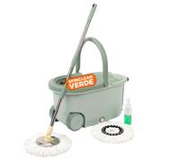 Kit Mocio Rotante 360° con Secchio 14L - 46x27x22cm e Centrifuga in Acciaio - Include 2 Testine in Microfibra, Dosatore Sapone e Asta Telescopica - Set Lavapavimenti Universale con Ruote e Scarico