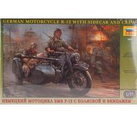 KIT MODELLINO MOTO BMW R75 MILITARE ZVEZDA GERMAN WWII SIDECAR W/CREW SCALA 1:35
