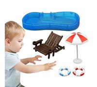 Kit modello da spiaggia,Kit modello spiaggia per bambini - Modello piscina,Set di decorazione per casa delle bambole artigianale stile spiaggia in miniatura, modelli di ornamento ombrelloni