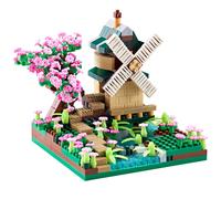 Kit modello di edificio con mulino a vento e fiume di architettura COZYMASS, set di micro blocchi, mini blocchi, oltre 600 pezzi con 2 figure
