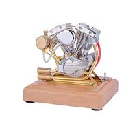 Kit modello motore a vapore che funziona, RETROL 4.2CC V-Twin 4 tempi motore a benzina, scala 1:5 replica del motore moto anni '60 con base in legno per dimostrazione didattica scientifica
