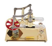 Kit Modello Motore Stirling, Doppio Cilindro Educativo Modello Motore Stirling Interamente in Metallo Kit Modello Motore Stirling con Base in Legno per Esperimenti di Fisica (GOLD)