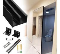 Kit moderno per porta scorrevole con specchio, binario in alluminio galleggiante, design senza binario, rullo nascosto, chiusura ammortizzata, ideale per armadi, decorazioni per la casa e soluzioni