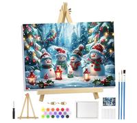 Kit MOGTAA natalizio per dipingere con i numeri per adulti e principianti con cornice, Kit pupazzo di neve per adulti per dipingere con i numeri su tela con cavalletto, Facile kit di pittura a olio