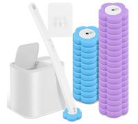 Kit monouso per spazzola WC, spazzola per WC con 30 pezzi di pulitore ultra igienico, ricariche in spugna, spazzola per WC con supporto con pulitore per bordi, detergente per lavandini e vasche da