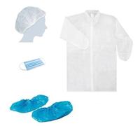 Kit monouso per visitatore 10 Pezzi, con camice, cuffietta, mascherina e copriscarpa protezione. (BIANCO 10 PEZZI)