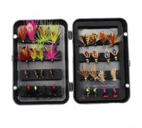 Kit Mosche Pesca a per mosca 32 Scatola per trasparente Kit Mosche(C-32PCS) | Scatola per trasparente, per facile trasporto, 32 esche assortite, ideale per fiumi e laghi, pesca sportiva