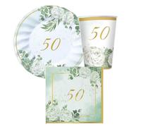 Kit n.2 50 anni nozze d'oro eucalipto Accessori Tavola per 12 persone per allestire la tavola del tuo anniversrio di matrimonio sposo sposa sposi festa celebrazione fedi