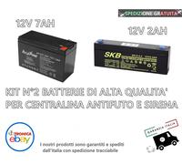 KIT N° 2 BATTERIE PER CENTRALINA ANTIFURTO E SIRENA ANTIFURTO 12V 7AH e 12V 2AH