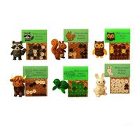 Kit natalizio con bottoni fai da te in acrilico con animali, tra cui coniglio, tartaruga, procione, scoiattolo, gufo, per progetti interattivi per le vacanze in famiglia (6 pezzi)