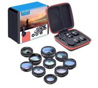 Kit obiettivo 10 in 1 con clip per obiettivo da 17 mm, compatibile con la maggior parte degli smartphone, include filtri grandangolari, macro, fisheye, teleobiettivo e CPL