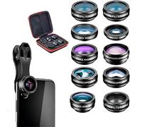 Kit obiettivo fotocamera mobile 10 in 1 - Teleobiettivo macro grandangolare Fisheye Kaleidoscope Il kit filtro effetto CPL è compatibile con la maggior parte degli smartphone