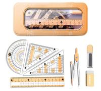 Kit of 8 pieces per matematica, Set Geometria per Studenti, Geometry Compasso Set, Math Geometry Kit, Goniometro,Righelli, Squadrette da Disegno 45 e 60, Astuccio pratico per scuola, università