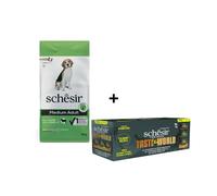 Kit offerta schesir dog maintenance agnello 12kg + variety pack 6x150gr free