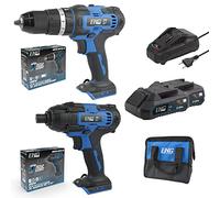 Kit ONE4ALL 2 Batterie 2.0Ah Trapano Avvitatore A Percussione A Batteria Mandrino Autoserrante 13mm + Avvitatore Ad Impulsi Da 1/4" Coppia Di Serraggio Massima di 180 Nm - ENG PRO